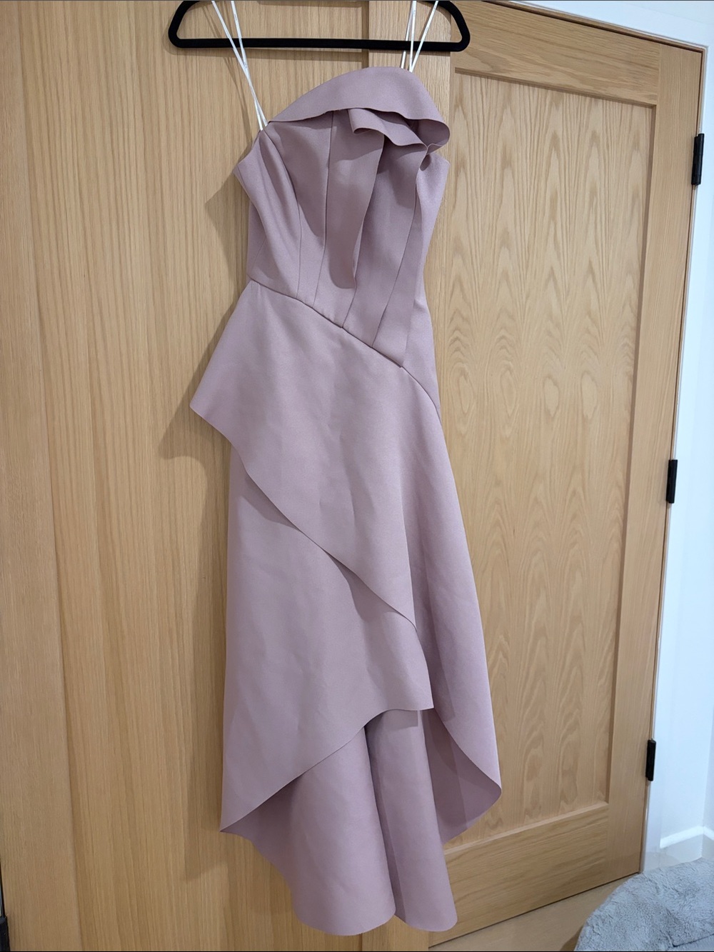 Elliatt Dusty Mauve Strapless Asymmetrical Ruffle Dress